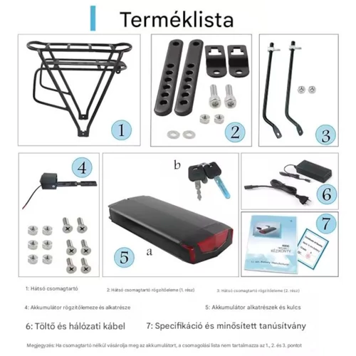 36V 15Ah akkumulátor elektromos kerékpárhoz csomagtartóval RTH-Shop.hu
